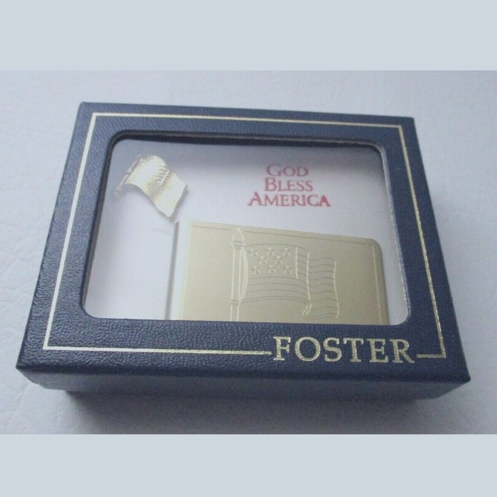 Foster Gold Money Clip Card Holder God Bless America Lapel Pin Set